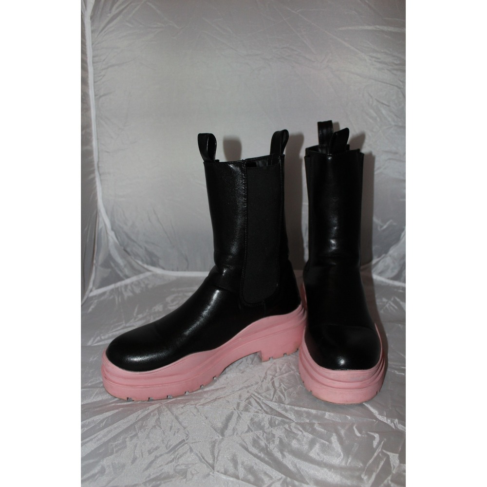 Azalea Wang Black Pink Chunky Platform Lug Sole Chelsea‎ Boots Womens Size 40